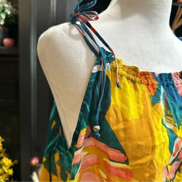 MONSOON VERADERO MIX PRINT CAMI TOP TROPICAL YELLOW PALM LEOPARD NWT Size M - Picture 5 of 11